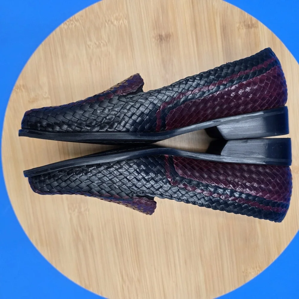 Trotters Lori Loafers Women's 5.5M‎ Cordovan & Black Leather Basket Weave EUC